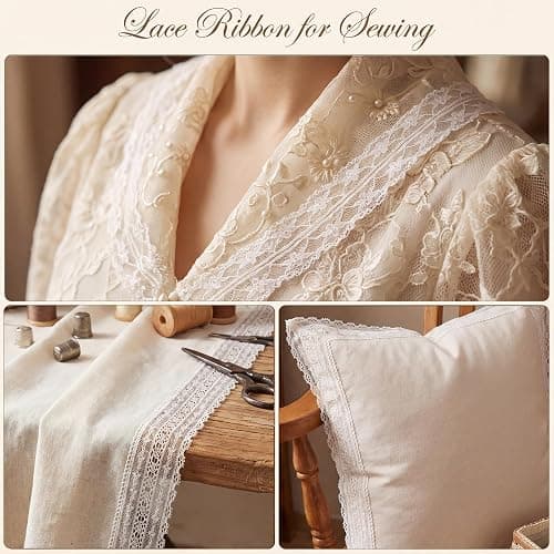 mypartyco 50 Yards White Lace Ribbon 10 Rolls 1 inch to 2.5 inch Width | Vintage Cotton Lace Trim Fabric for Crafts Sewing Dress Clothes Wedding Bridal Decor (5 Yards/Roll) thumbnail 5