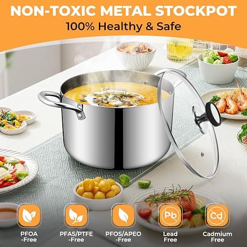 Tri-Ply Stainless Steel Stock Pot, 6.5 Quart Heavy Duty Induction Cooking Pot with Visible Lid for Pasta, Soup, Spaghetti, Sturdy & Double Handle, Dishwasher Safe thumbnail 7
