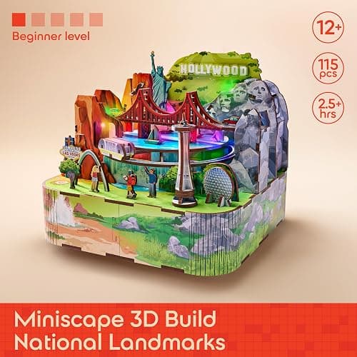 Arkitec – 3D Build Miniscape Series – Easy Model Building – 3D Puzzle with LED Lights and Movement – Desk and Shelf Decor – Arts and Crafts for Kids Ages 12+ – US Landmarks thumbnail 6