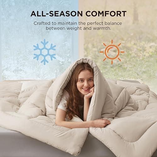 Bedsure Comforter Duvet Insert - Quilted Comforters Queen Size, All Season Duvet, GentleSoft Down Alternative Bedding, with 8 Tabs, Gifts for Women/Men, Linen, Queen 88 x 88 Inches thumbnail 4