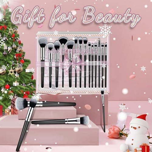 Makeup Brush Set, Premium Synthetic 14 Pcs Makeup Brushes, Travel Makeup Brush Set for Foundation, Concealer, Blush and Eyeshadow Brush(Black) thumbnail 6
