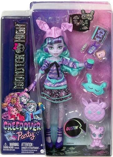 Monster High Creepover Party Doll, Twyla with Pet Bunny Dustin, Sleepover Clothes & Accessories like Hoodie, Book & Backpack thumbnail 6