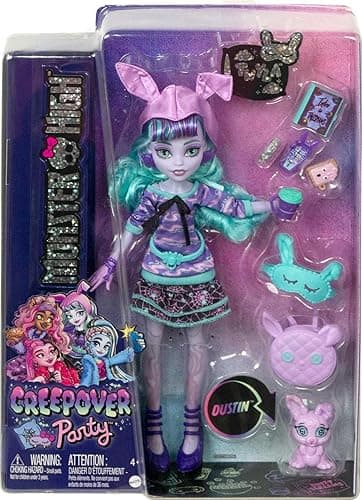 Monster High Creepover Party Doll, Twyla with Pet Bunny Dustin, Sleepover Clothes & Accessories like Hoodie, Book & Backpack thumbnail 7