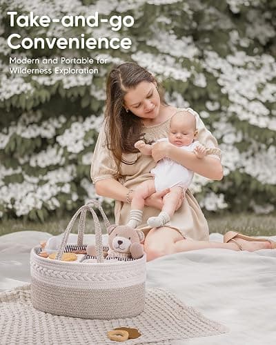 Maliton Wickeltisch Organizer，Baby Organizer Korb，Aufbewahrungskorb für den Wickeltisch，Windel Caddy mit Fächern & Griffen，Geschenke für Neugeborene thumbnail 8
