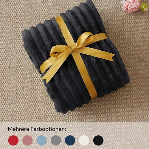 BEDELITE Fleece Throw Blanket for Couch - 300GSM Soft & Warm Fluffy Black Blanket, Decorative and Giftable Striped Blankets for Women, Men, 50"x70" thumbnail 5