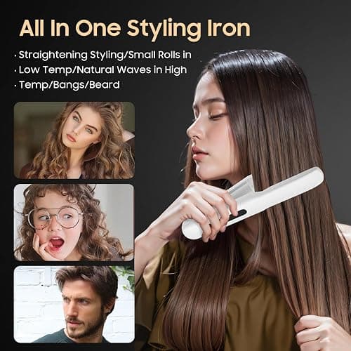Cordless Hair Straightener and Curler, 2 in 1 Portable Mini Flat Iron & Curling Iron, Fast Heating & Titanium Plate Straightener with 4 Adjustable Temp,Travel Size Preferred Gifts (White) thumbnail 6