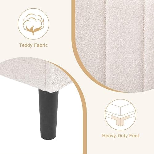 VECELO Twin Bed Frame Upholstered Platform Bed Frame with Height Adjustable Teddy Fabric Headboard, Strong Wood Slats Supports 7.9'' Under Bed Space Noise Free No Box Spring Needed, Cream thumbnail 6