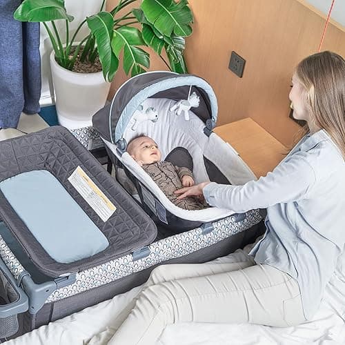 5 in 1 Multifunctional Pack and Play,Qutanix Foldable Baby Crib with Bassinets,Changing Table,Newborn Napper with Canopy,Diaper Stacker,Baby Playpen for Babies and Toddlers thumbnail 2