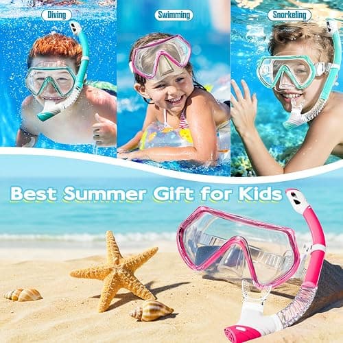 2 Sets Kids Snorkeling Gear for Ages 3-14, Anti-Fog 180° Clear View Dry Top Snorkel Set, Swimming Mask with Nose Cover & Tempered Glass Goggles for Youth Boys Girls Junior thumbnail 6