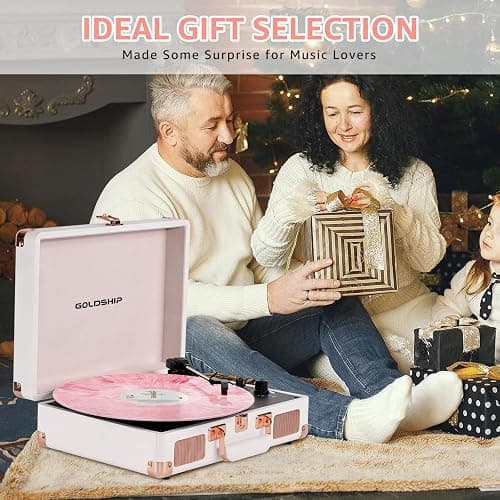 Portable Record Player 3-Speed Turntable Vintage Suitcase with Bluetooth, Built in Battery,3.5 mm Headphone Jack, RCA & Aux Ports for Outdoor thumbnail 7