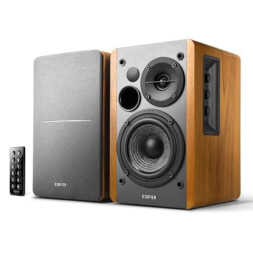 Edifier R1280DB Powered Bluetooth Bookshelf Speakers - Optical Input - Wireless Studio Monitors - 4 Inch Near Field Speaker - 42w RMS - Wood Grain - Image 1