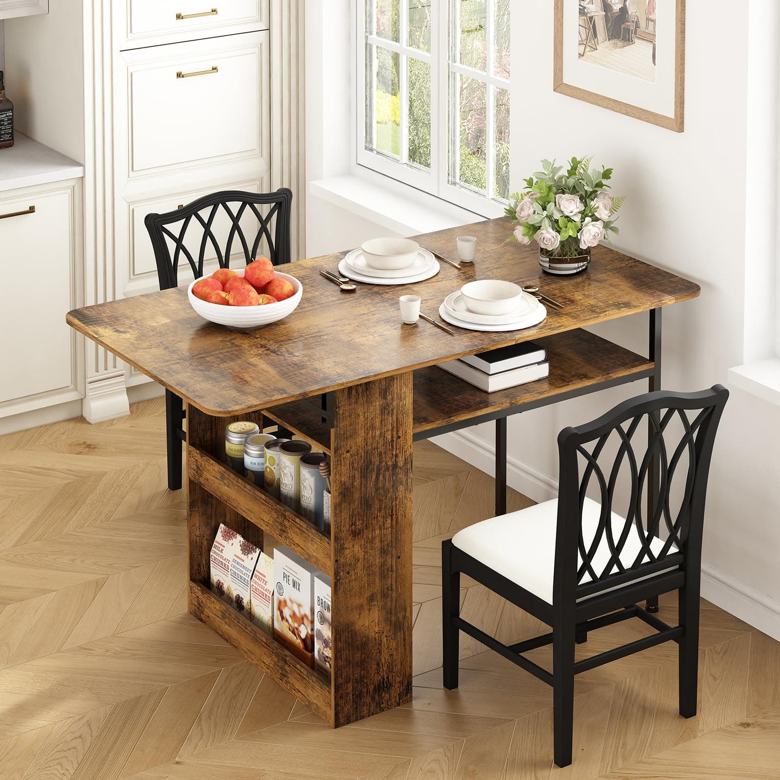 Mesa Plegable para Cocina, Mesa de Comedor con Estantes de Almacenamiento,Ahorro de Espacio, Mesa de Cocina 2 o 4 Personas Extensible, Adecuada para Sala de Estar, Cocinas, Terraza y Oficinas thumbnail 5