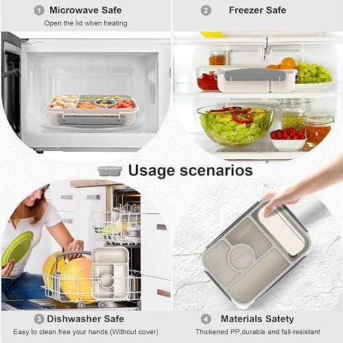 Amathley Bento Box Adult Lunch Box Kids,Lunch Containers for Adults/Kids/Toddler,5 Compartments Bento Lunch Box with Sauce Vontainers,Microwave & Dishwasher & Freezer Safe,BPA-Free (White) thumbnail 6