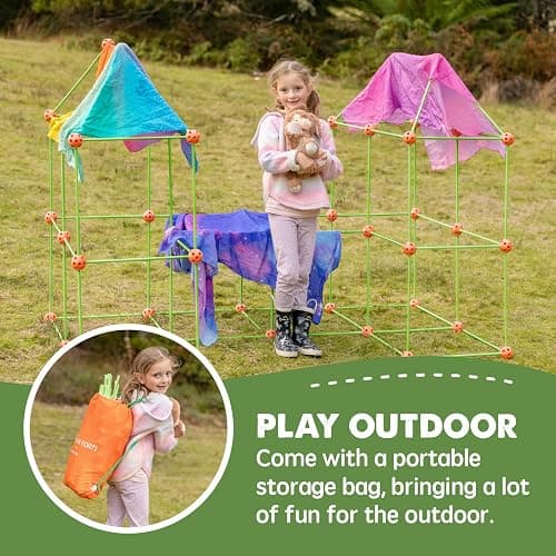 Tiny Land Fort Building Kit Creative Fort Indoor Outdoor for 5-12 Years Old Boys and Girls STEM Building Toys with Storage Bag DIY Castles Tunnels with 86 Rods and 44 Balls thumbnail 6