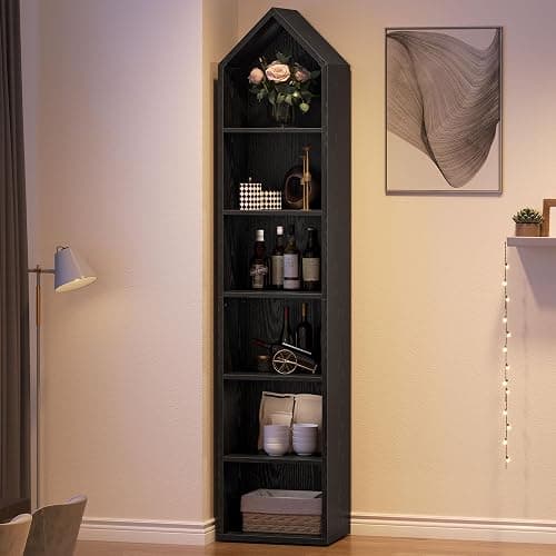 YITAHOME 73" Tall Narrow Bookshelf, Modern Open 5 Tier Bookcase, Wooden Shelf Stand for Small Spaces, Display Shelving Storage Rack for Bedroom, Living Room, Home Office, Black - Black - without wine rack thumbnail 3