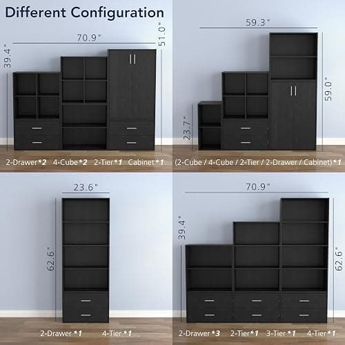 HOMES: INSIDE + OUT Apexa 2-Drawer Wooden Stackable Storage Drawers, Small Food Pantry Cabinet, Cajonera De Madera, Underbed Drawer Dorm Teen Room Decor & Bedroom, Home Office, Kitchen, Black thumbnail 8