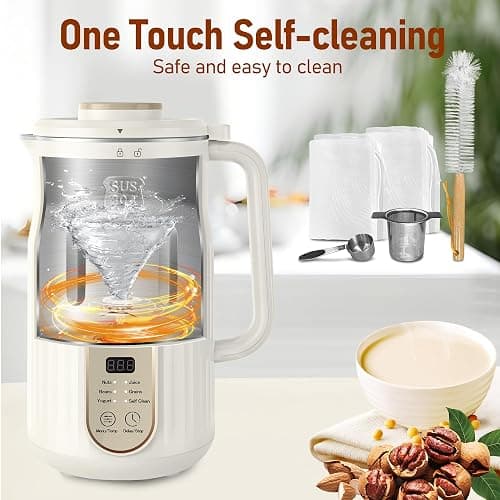 Nut Milk Maker, AlfaBot N2 Automatic Almond Milk Machine for Homemade Plant-Based Milk, Oat, Soy, Yogurt, 5 Modes/35OZ Big Capacity Soy Milk Maker with Delay Setting and Self Cleaning (Cream) thumbnail 4