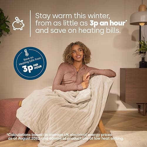 LIVIVO Electric Heated Blanket, 160x130cm – Ultra Soft Fleece Electric Over Blanket Throw with 9 Heat Settings, Timer, Auto Shut-Off – Energy Efficient & Machine Washable - Beige thumbnail 4