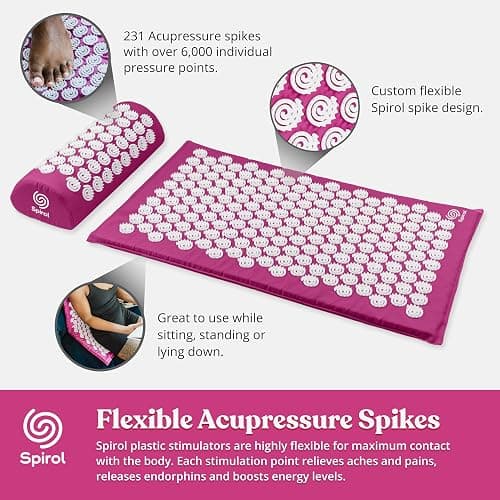 Spirol Acupressure Mat and Pillow Set for Back, Neck and Shoulder Pain Relief, with Flexible Acupressure Spikes, Includes Carry Bag (Amethyst) thumbnail 3