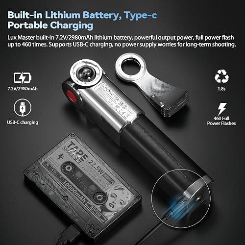 Godox Lux Master Retro TTL HSS Camera Flash,Touch Screen,Wireless Sync, Built in Battery,2.4G Wireless X System Compatible with Sony/Nikon/Canon/Fuji/Leica/Sigma/Panasonic thumbnail 6