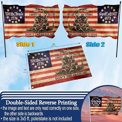 NASIAN Dont Tread on Me Flag We The People 1776 Flag 4th of July Amercian Flags for Outside 3x5 Double Sided Outdoor House Yard Holiday Decoration Banner - One Size - Dont Tread On Me 1776 Flag thumbnail 4