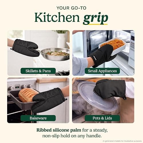Cuisinart Mini Oven Mitts, 2-Pack 5"x8.5", Heat Resistant 500F | Compact pot holder for baking, air fryer, and cookware, silicone non-slip grip, hanging loop, fits either hand, wipes clean thumbnail 5