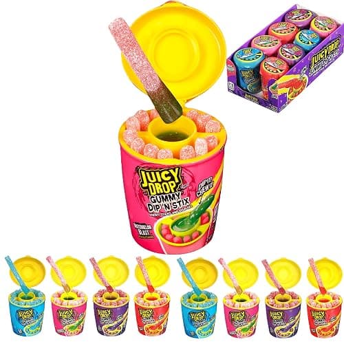 Juicy Drop Gummy Dip 'N Stix Assorted Halloween Candy Variety Pack, Sweet Gummy Sticks W/ Sour Dipping Gel, 8Ct, Sour Candy Pack for Party Favors, Trick or Treat, Halloween Bowls, Kids Gifts - Image 1