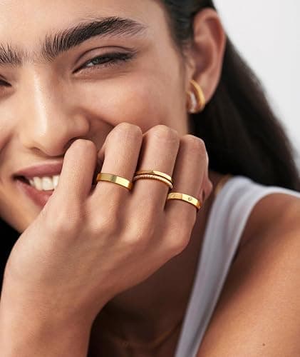 GIEOGOCN Gold Rings for Women Non Tarnish Dainty 14K Gold Plated Stackable Rings for Women Cubic Zirconia Ring Set Wedding Bands Thumb Love Engagement Rings Size 5-11 thumbnail 3