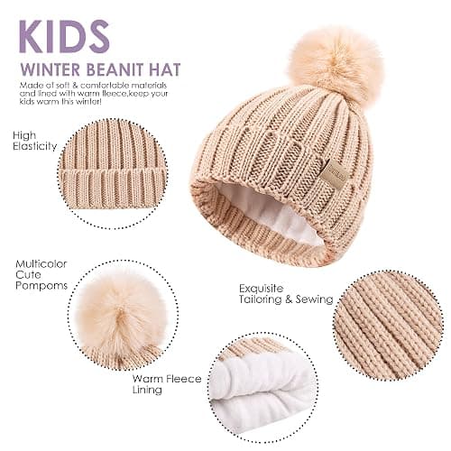 Children's Winter Warm Pompom Hat Fleece Lined Knit Beanie for Kids Aged 3-9, Perfect for Boys and Girls thumbnail 3