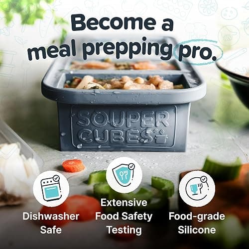 Souper Cubes 1 Cup Silicone Freezer Tray with Lids, Perfect for Storing Broth, Leftovers, Rice, Sauce and More, Silicone Soup Freezer Molds for Meal Prepping - Charcoal - 2-Pack thumbnail 3