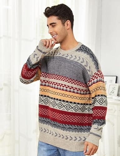 VDWIP Mens Knit Sweater Grandpa Vintage Knitted Sweaters Oversized Striped Spring Pullover Casual Long Sleeve Pullovers thumbnail 2