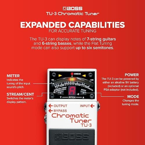 BOSS TU-3 Chromatic Floor Tuner for Guitar and Bass | Industry-Standard Performance | Tank-Tough BOSS Stompbox Body | 21-Segment LED Meter | Accurate to +/- One Cent | Accu-Pitch Sign Function thumbnail 4
