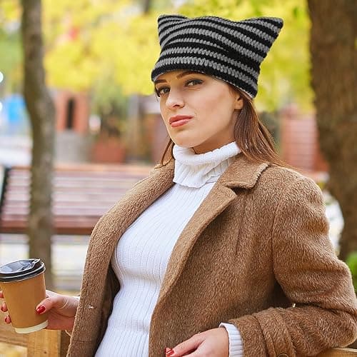 Crochet Hats for Women Y2k-Accessories Vintage Beanies Cat Beanie Fox Hat Grunge Accessories Knit Hat Winter Warm Little Devil Hats Slouchy Beanies for Women Girl thumbnail 5