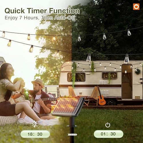 addlon 54(48+6) FT Solar String Lights Waterproof,Patio Lights Solar Powered with Remote & USB Port 15+1 LED Shatterproof Bulbs 3 Light Modes, Dimmable Solar Light for Camping Backyard Garden thumbnail 5