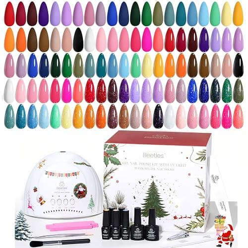 Beetles Christmas Gel Nail Polish Kit 68 Pcs with U V Light - 35 Color Gel Nail Kit Gifts for Teens Girls Women Soak Off Emotional Spectrum Red Winter Manicure Nails Decoration Tool Home DIY Set - Image 1