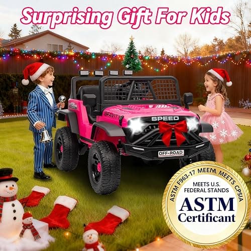 Blissride 24V Jeep Power Wheels w/Remote Control, 4WD Ride on Truck Car, 3 Speed, Bluetooth Music, Wide Seat, Spring Suspension, LED Light, Birthday for Boys Girls Toddler (Black+Pink) thumbnail 6