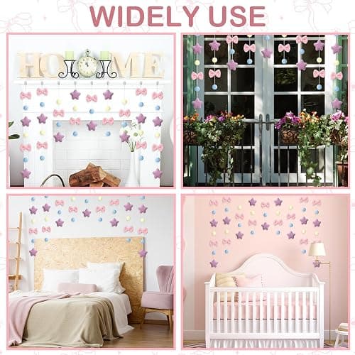 Fanfanwin Cute Plush Pink Bow Door Curtain Kawaii Cutecore Room Decor 33" L x 35" W Fluffy Bowknot Purple Star Pentacle Garland Curtain for Women Bedroom Door Window Wall Party Decor thumbnail 6