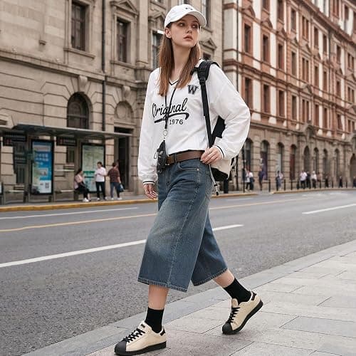 Chmnigma Jorts Women Baggy Jean Shorts Wide Leg Long Denim Shorts Unisex | Baggy Capris,Loose Denim jort,High Rise,Summer Streetwear,Oversized Jeans,Classic 4 Pockets,Casual Outfits thumbnail 3
