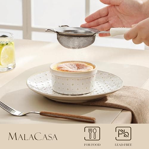 MALACASA Ramekins 6 Oz Oven Safe, Ceramic Creme Brulee Souffle Dishes, Pudding Custard Cups Ramekin For Baking, Small Dipping Sauce Bowls, Set of 4, Microwave and Dishwasher Safe, Arctic White thumbnail 2