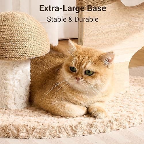Kicari Aesthetic Flower Cat Tree Tower with Scratching Post for Indoor Cats, 37" H Modern Cat Tree with Wood Sculpted Branch, Flower Cat Beds, Mushroom Scratcher & Interactive Squeaky Toy, Pink thumbnail 8