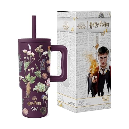 Simple Modern Harry Potter Kids 24 oz Tumbler with Handle and Silicone Straw Lid | Spill Proof and Leak Resistant | Reusable Stainless Steel Bottle | Gift Kids Boys Girls | Trek Collection | Herbology - Harry Potter: Herbology - 24oz | Side Handle - 24oz | Side Handle - Image 1