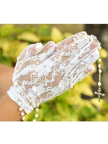 SATINIOR Lace Gloves for Women Tea Party Short Lace Gloves Courtesy Dressy for Cosplay Dinner Party Evening thumbnail 3