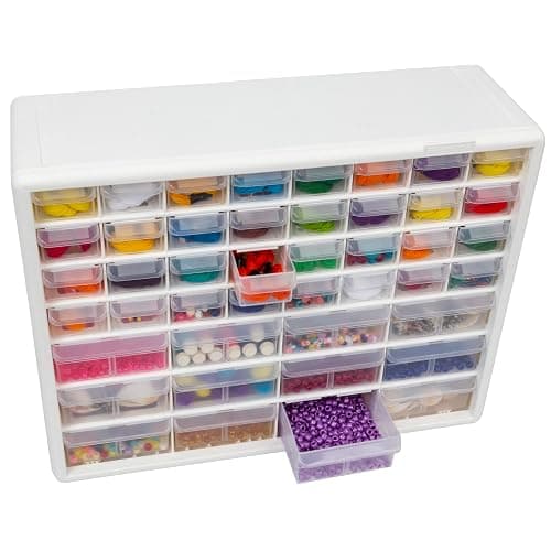 Akro-Mils 44-Drawer Plastic Drawer Storage Cabinet for Garage Organization, Bead Organizer, Building Bricks Storage, Teacher Toolbox, Makeup Organizer, 20" W x 6" D x 16" H, 10144 White thumbnail 10