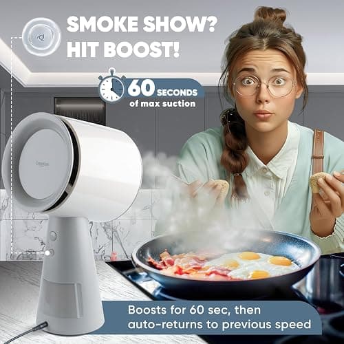 BREETEE Portable Range Hood Kitchen–5-Layer Filter Compact Desktop Exhaust Fan, Powerful 3-Speed Smoke Removal, Low Noise Countertop Range Hood, Oil Cup, for Apartments, Dorm, RV, Indoor BBQ–Off-white thumbnail 9