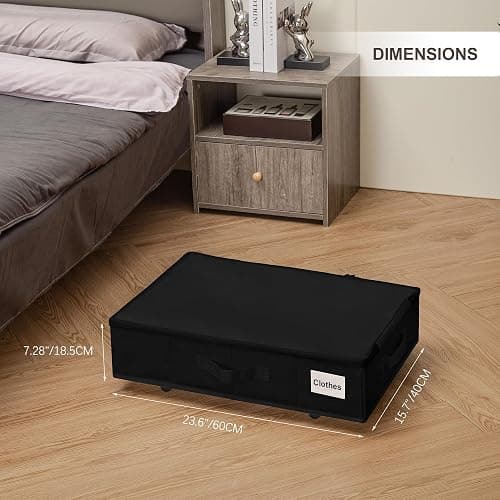 Vincona Under Bed Storage with Wheels, 2 Pack Under Bed Storage Containers with Label Holders for Clothes, Shoes and Blankets, Rolling Underbed Shoe Organizer with Cover, Black (23.6 x 15.7 x 7.28 in) thumbnail 3