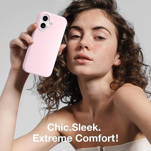 GONEZ Magnetic for iPhone 16 Case, Compatible with MagSafe, [Screen Protector + Camera Lens Protector], Liquid Silicone Shockproof Protective Phone Case for iPhone 16 6.1", Chalk Pink thumbnail 9