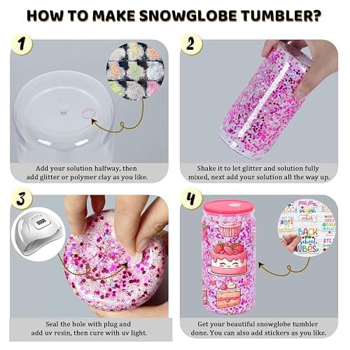 Maucircol 16 Oz Plastic Snowglobe Tumbler, 6 Pack Pre-Drilled Double Wall Plastic Clear Cup for Glitter Snow Globe Diy, Double Wall Snowglobe Cup with Clear Lid thumbnail 6