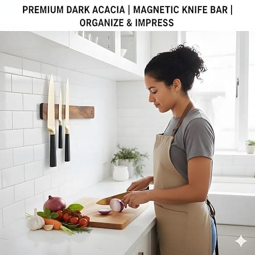 4 YORVOY Magnetic Knife Holder for Wall-16 inches long Kitchen Organizer- No Drilling Knife Magnetic Strip- Compact Utensil Holder- Acacia Wood Knife Rack- Strong Knife Magnet- Easy Installation thumbnail 2