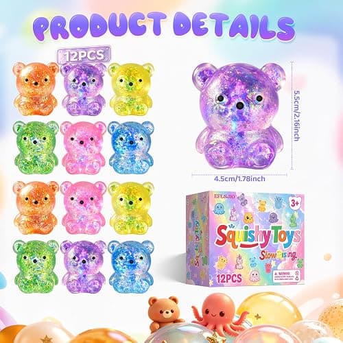 12 Packs Bear Stress Squishy Toys, Cute Squeeze Toys Slow Rising for Kids Adults Anxiety Relief, Squishy Fidget Toys for Party Favors Classroom Prize Box Toys Birthday Gifts (Bear) thumbnail 2