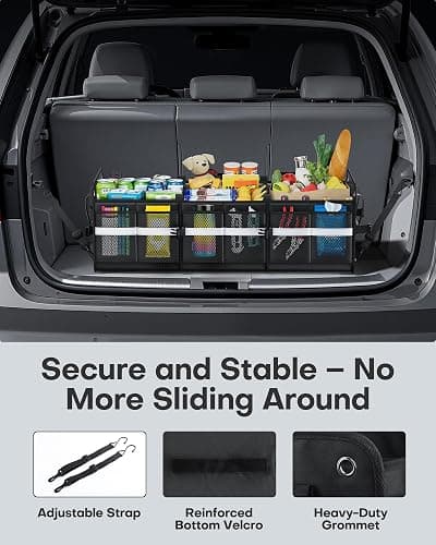 HOTOR Trunk Organizer for SUV – Car Storage Box with Reflective Strips, Collapsible Car Organizer with Large Capacity, Essential Car Accessories for Truck, Van & Sedan, Black, 33.1" x 13.0" x 12.0" thumbnail 5